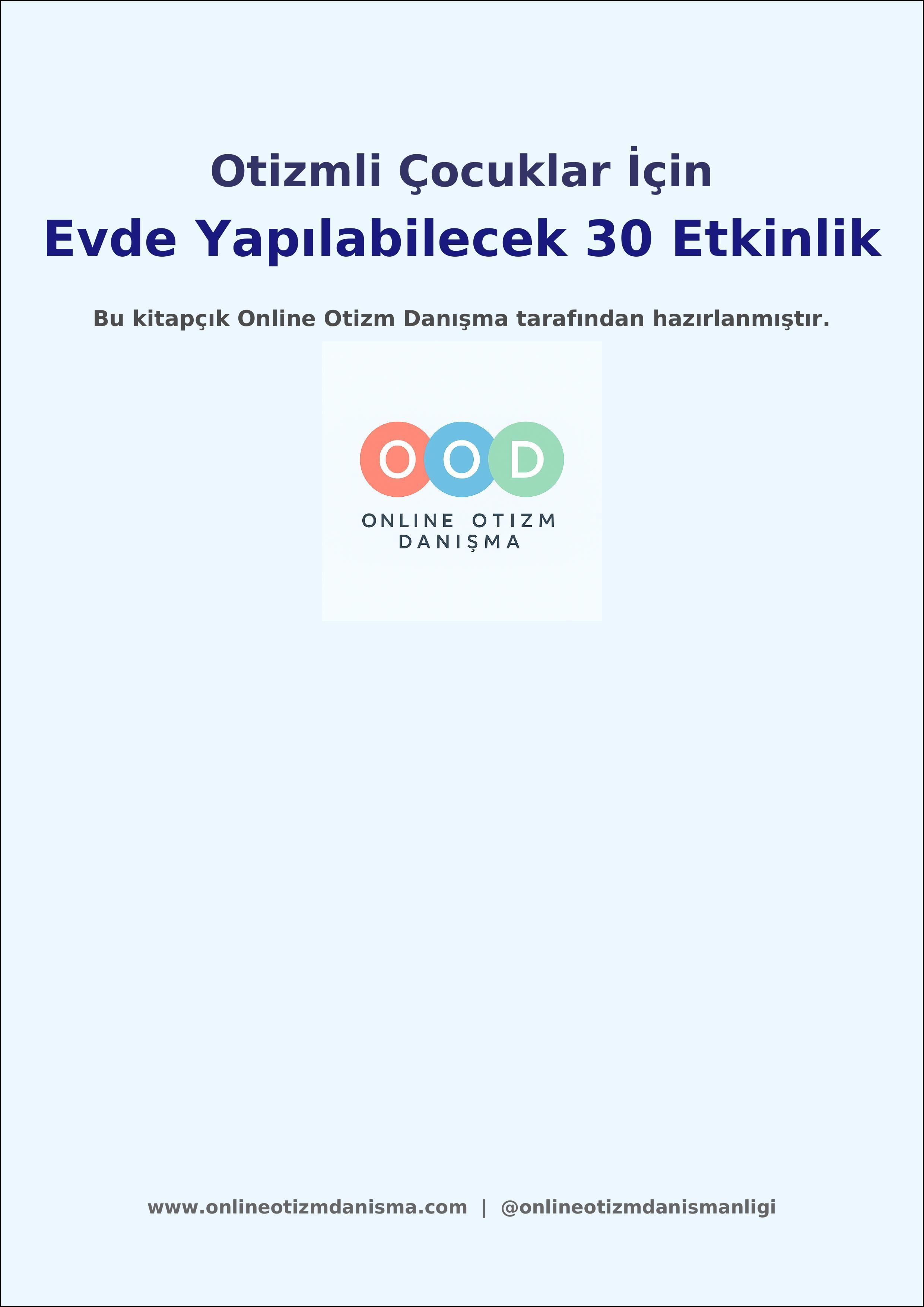 Otizmli Çocuklar İçin Evde Yapılabilecek 30 Etkinlik (PDF) Kapak Görseli